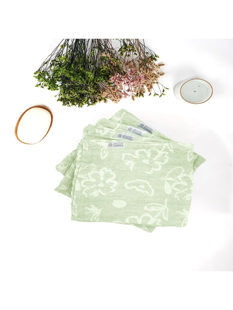 Doctor Towels Banana Jacquard Floral Face Towel Pack of 4 - Pastel Green (S)-picture-26