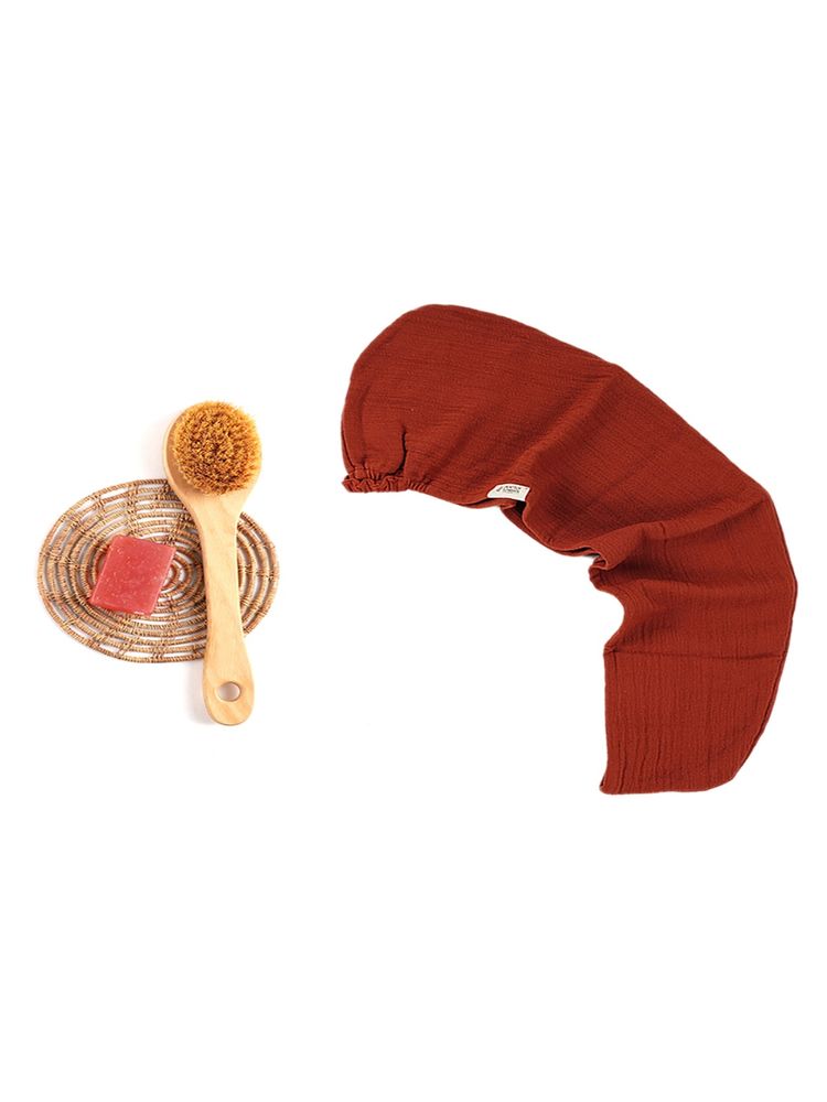Doctor Towels Banana Double Cloth Hair Wrap Towel Plus Size - Teracotta (M)-picture-14