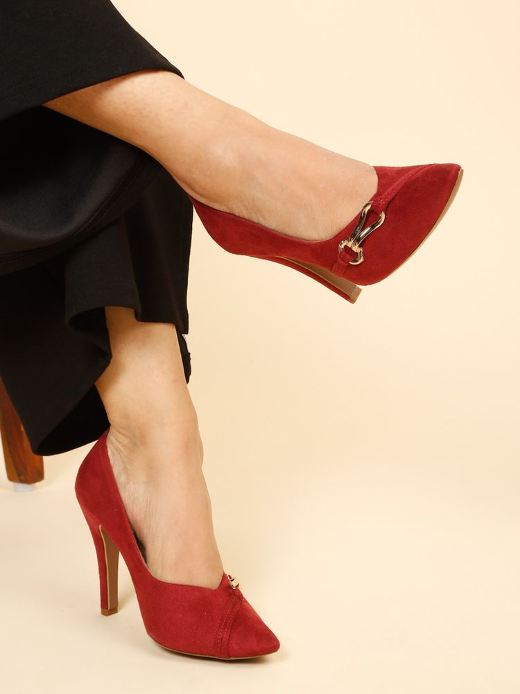 Flat n Heels Women Maroon Stilettos Heels-image-0