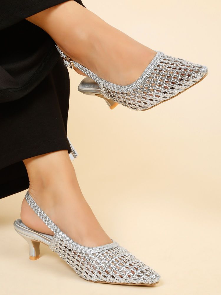 Flat n Heels Women Silver Pumps Heels-picture-12