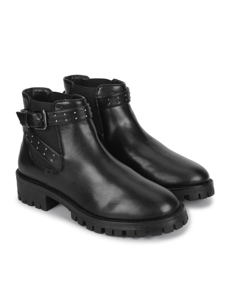 Yoho Women Black Buckle Boots-picture-46