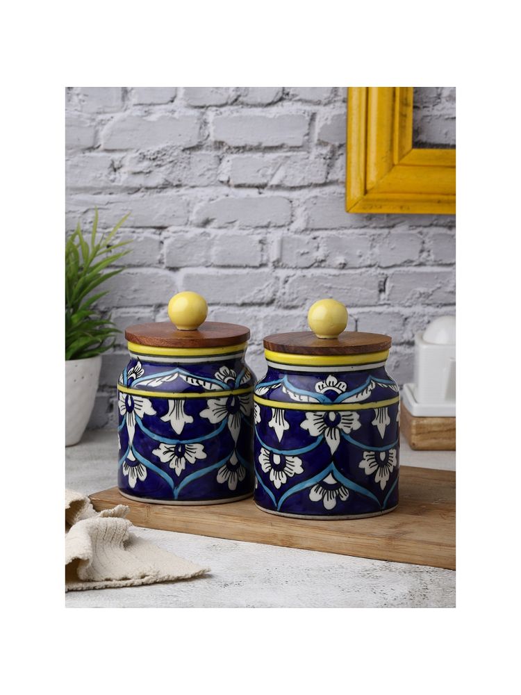 VarEesha Hand Painted Blue White Floral Ceramic Jars-picture-20