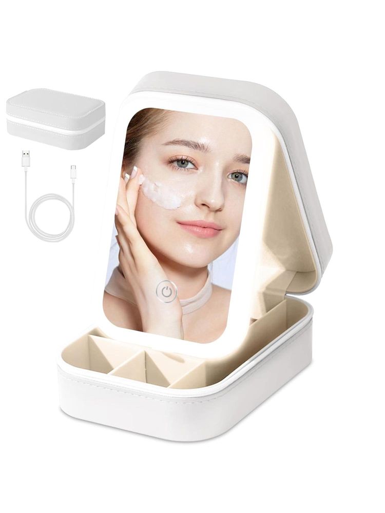 Awestuffs White Adjustable Lights LED Mirrored Makeup Organizer-picture-27