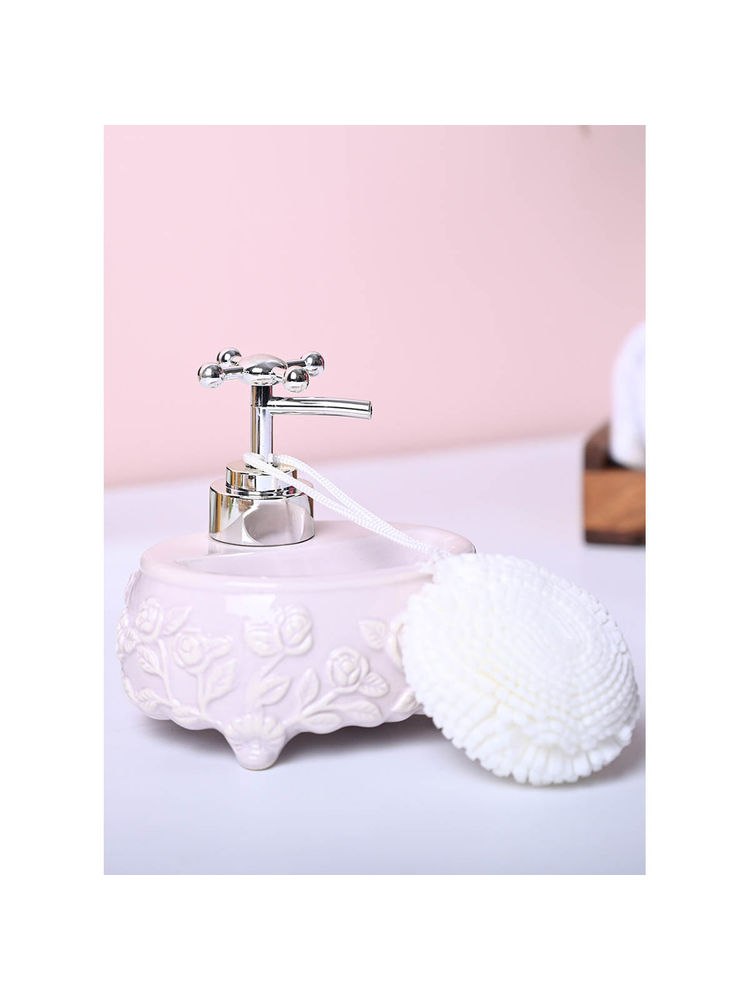 Voncasa Ceramic Light Pink Color Kitchen Dispenser with Scrubber-image-22