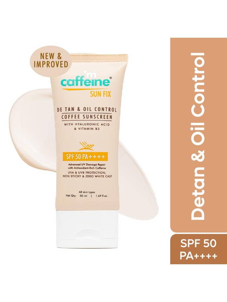 MCaffeine Detan & Oil Control Sunscreen SPF 50 PA++++ With Coffee, Uv Protection, No White Cast