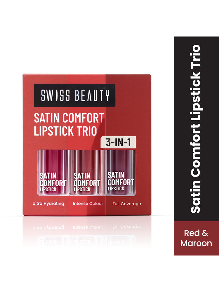 Swiss Beauty Satin Comfort Lipstick Trio 3-In-1 Combo