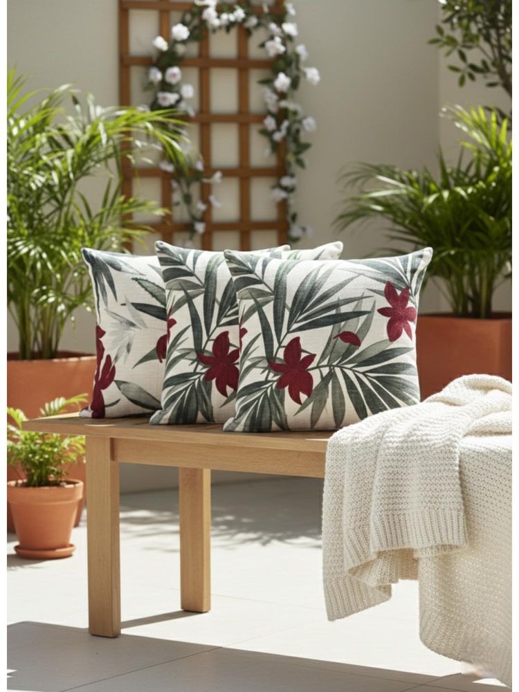 Izaafa Elegant Maroon & Green Botanical Throw Decorative Cushion Covers (18x18 Inches) (Pack of 3)-image-25