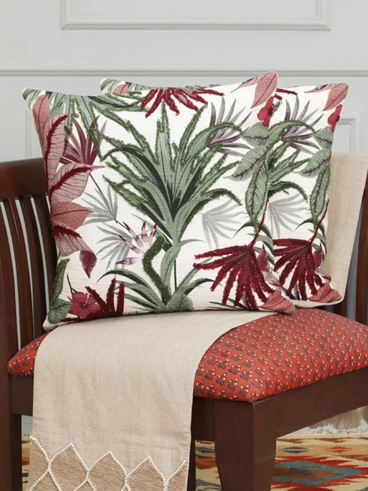 Izaafa Lush Tropical Red & Green Accent Decorative Cushion Covers (18x18 Inches) (Pack of 2)-image-13