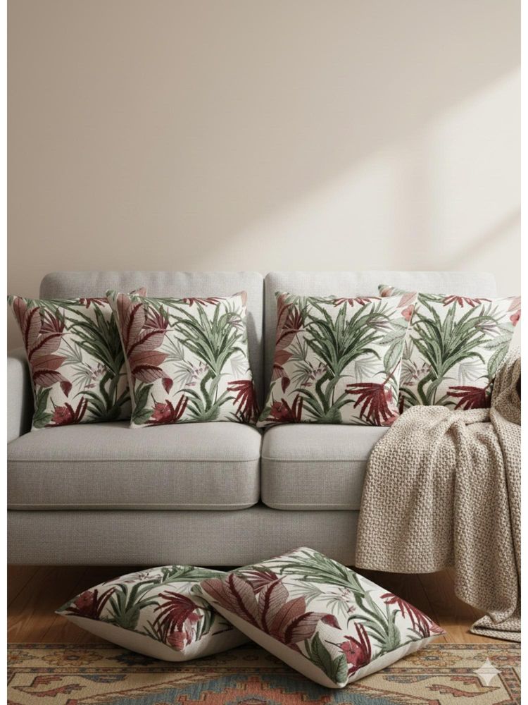 Izaafa Lush Tropical Red & Green Accent Decorative Cushion Covers (18x18 Inches) (Pack of 6)-image-14