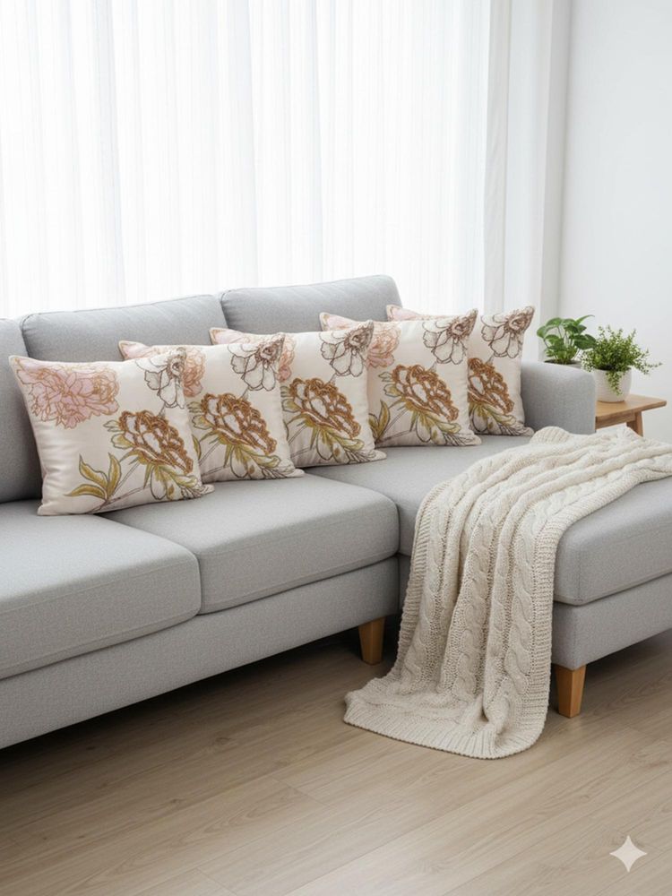 Izaafa Elegant Embroidered Floral Throw Decorative Cushion Covers (18x18 Inches) (Pack of 5)-image-41
