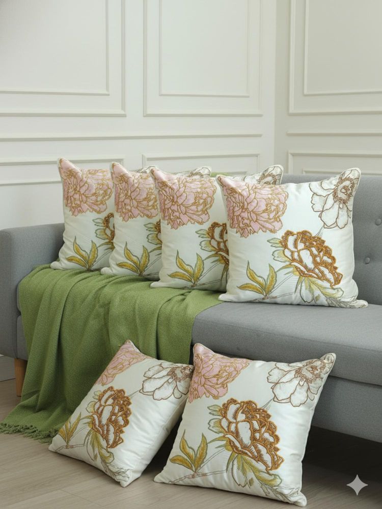 Izaafa Elegant Embroidered Floral Throw Decorative Cushion Covers (18x18 Inches) (Pack of 6)-image-43