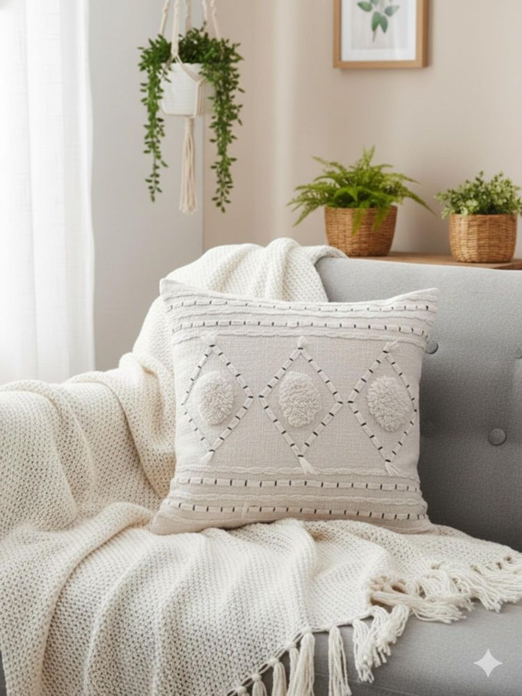 Izaafa Bohemian Tufted Cotton Throw Decorative Cushion Cover (18x18 Inches)-image-39