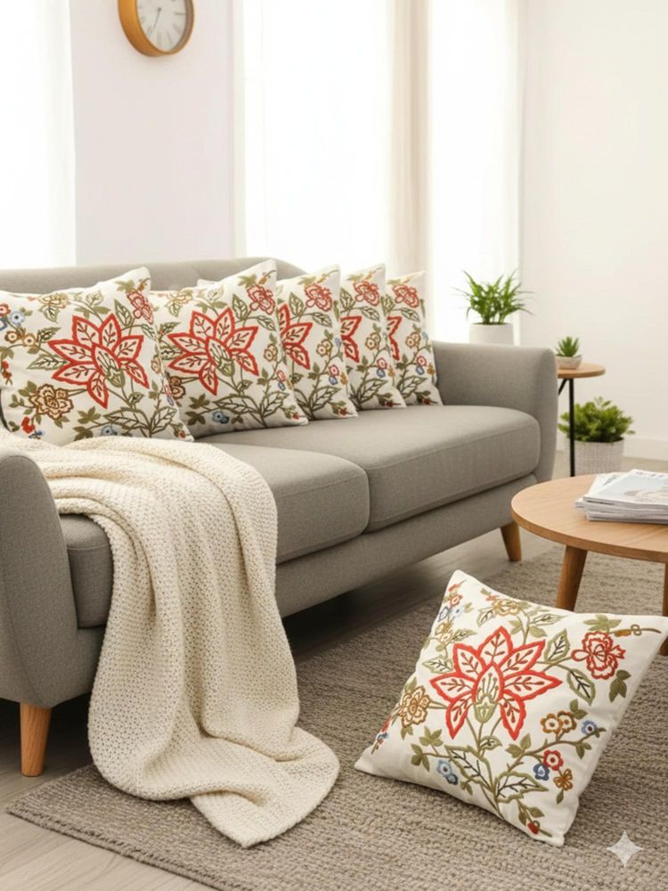 Izaafa Rich Embroidered Floral Throw Decorative Cushion Covers (18x18 Inches) (Pack of 6)-image-44