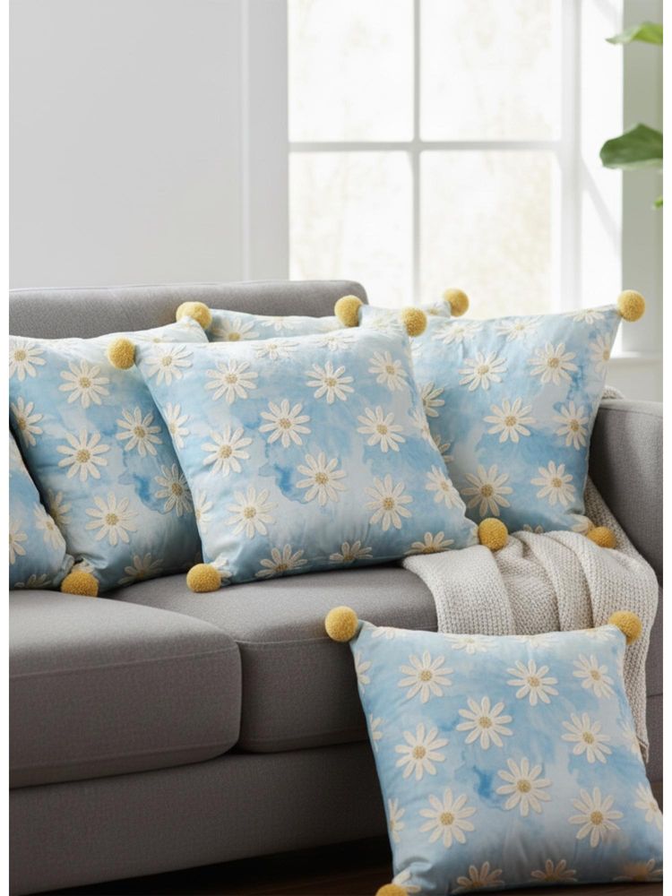 Izaafa Whimsical Daisy Embroidered Throw Decorative Cushion Covers (18x18 Inches) (Pack of 4)-picture-18