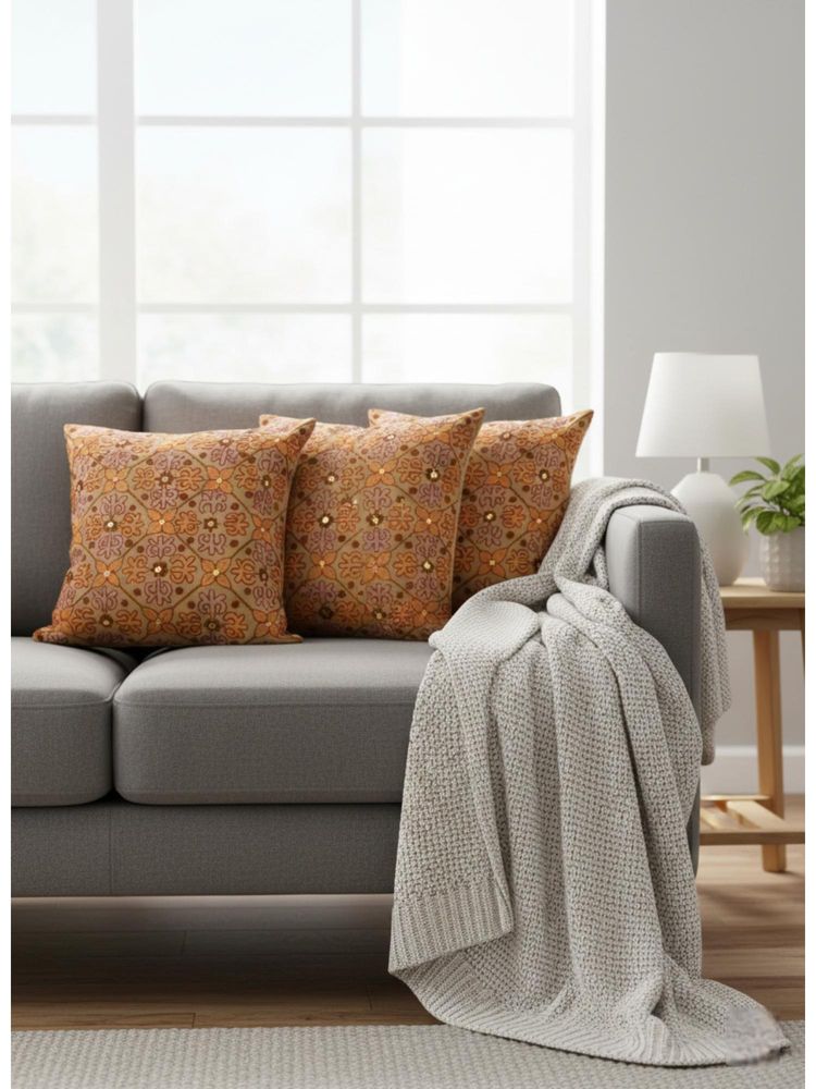 Izaafa Embroidered Floral Lattice Throw Decorative Cushion Covers (18x18 Inches) (Pack of 3)-image-40