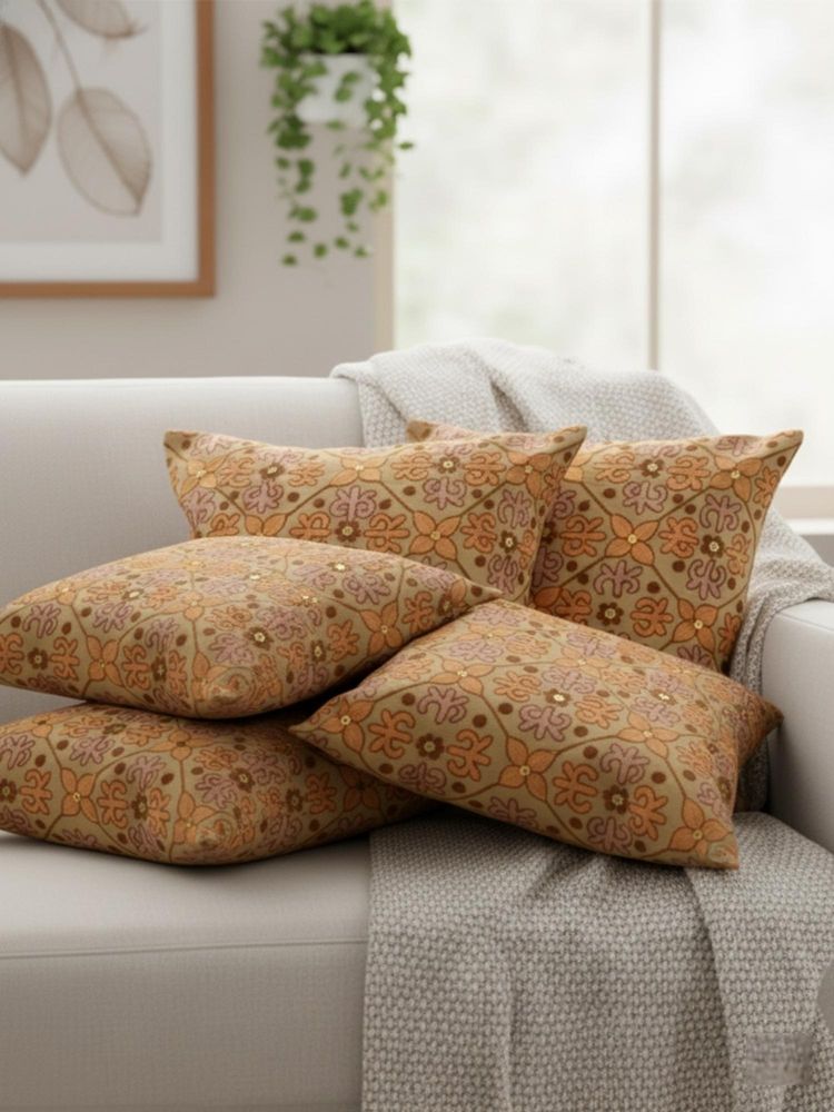 Izaafa Embroidered Floral Lattice Throw Decorative Cushion Covers (18x18 Inches) (Pack of 5)-image-39