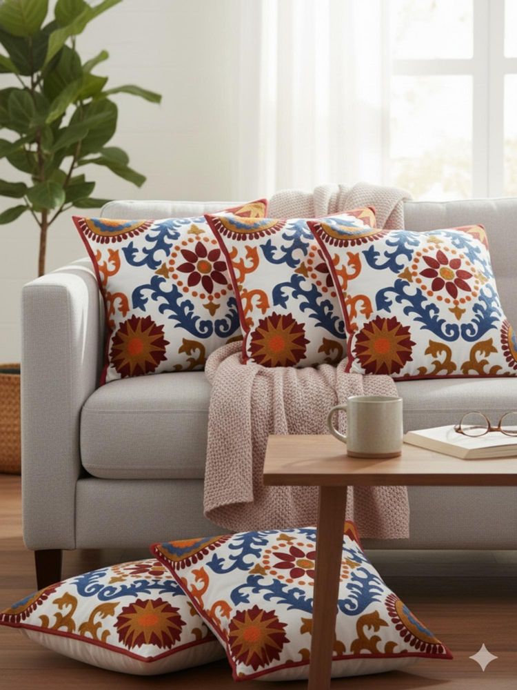 Izaafa Vibrant Suzani Embroidered Throw Decorative Cushion Covers (18x18 Inches) (Pack of 5)-picture-13