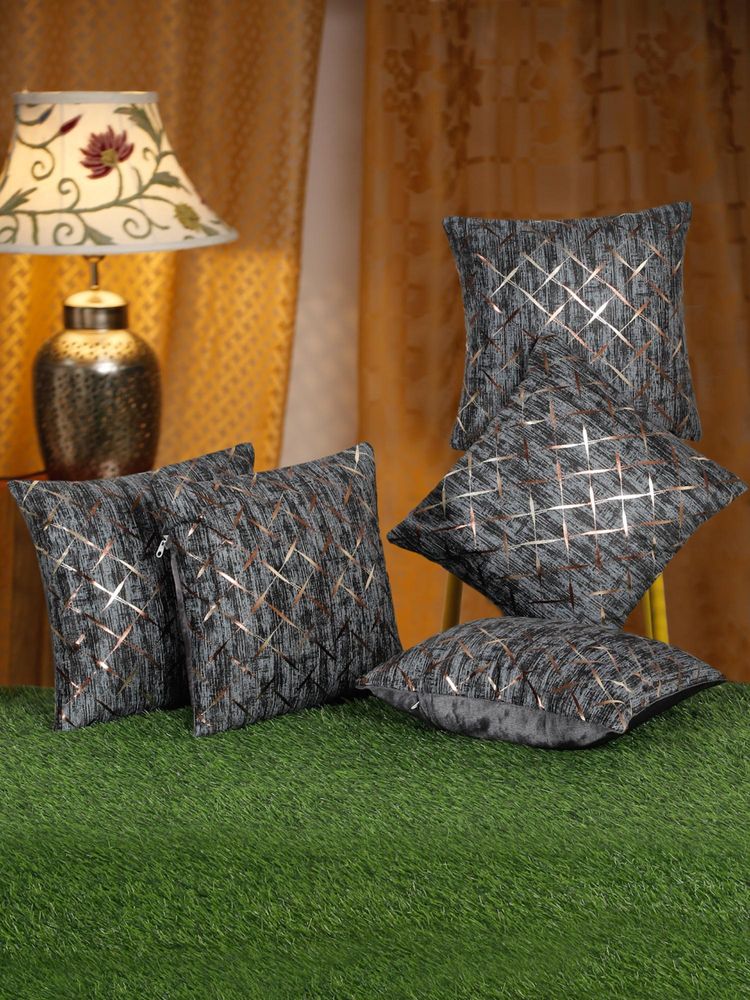 HOSTA HOMES Printed Geometric Square Decorative Cushion Covers - Grey (16x16 Inches)-image-3