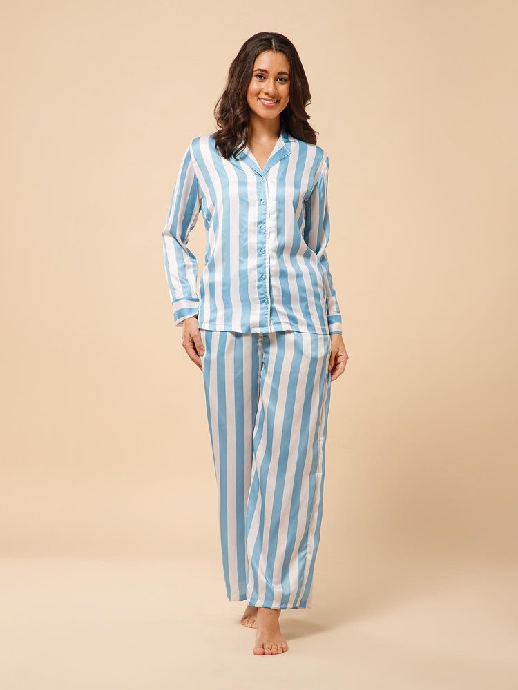 Drape In Vogue Classic Striped Satin Nightsuit-picture-12