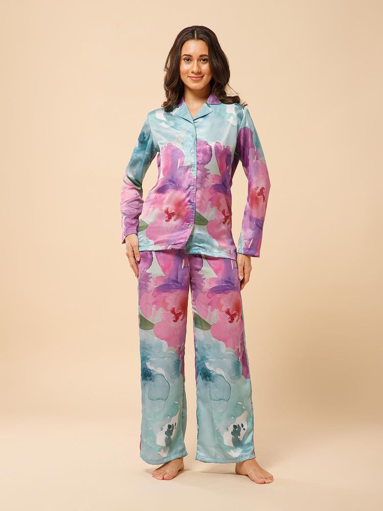Drape In Vogue Soft Blooms Satin Nightsuit-picture-19