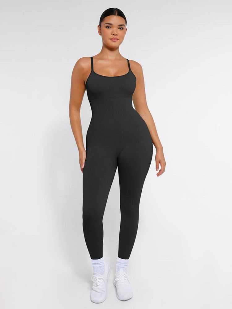 Shop The Edit High Stretchy Seamless Sling Tummy Control Jumpsuit Removable Cup Pads Black-picture-10