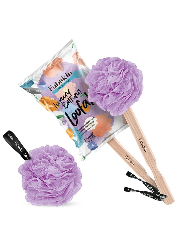 Fabskin Loofah Duo Pack - Bath Brush With Wooden Handle & Round Loofah - For Men & Women-Purple-picture-24