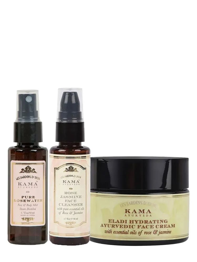 Kama Ayurveda Hydrating Summer Skin Combo - Rose Water, Rose & Jasmine Cleanser & Eladi Face Cream