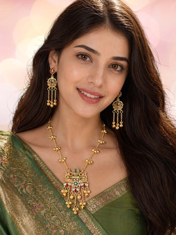 OOMPH Gold Heritage Rajwadi Ghungroo Detailing Long Necklace Set-picture-39