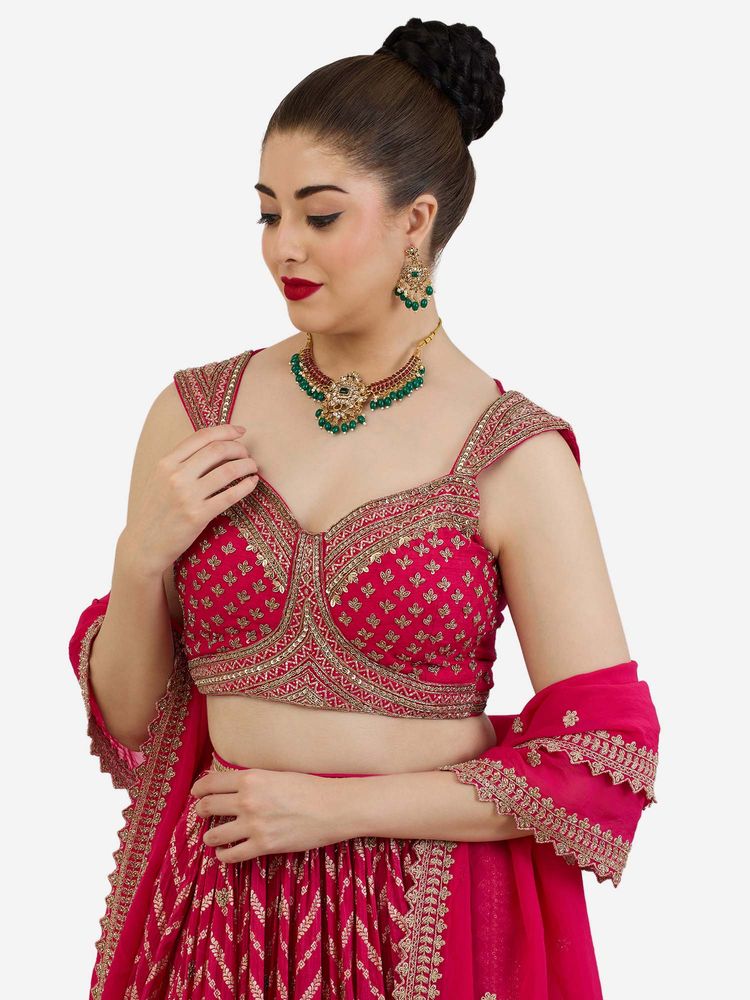 Zaveri Pearls Pink Green Stones Beads Statement Necklace Set-image-39