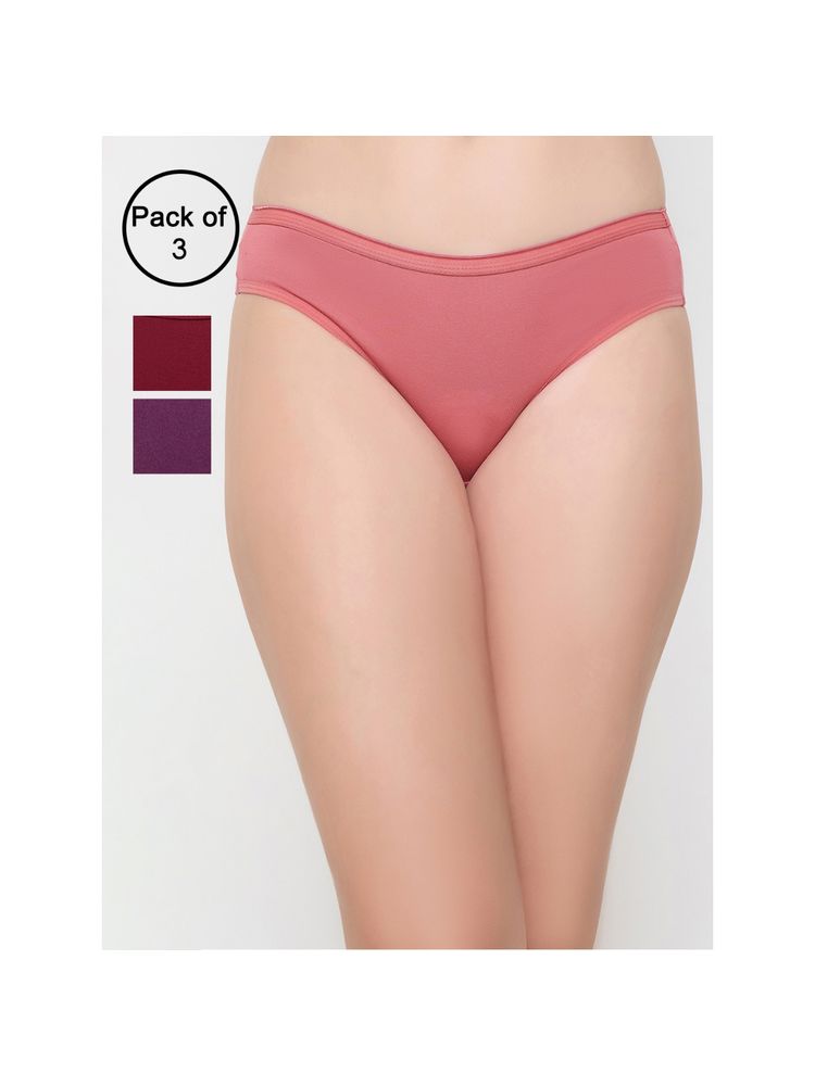 Clovia Cotton Spandex Low Waist Outer Elastic Bikini Panty - Multi-Color (Pack of 3)-picture-36