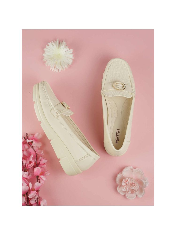Metro Women Off White Slip On Casual Wedges Loafers-picture-19