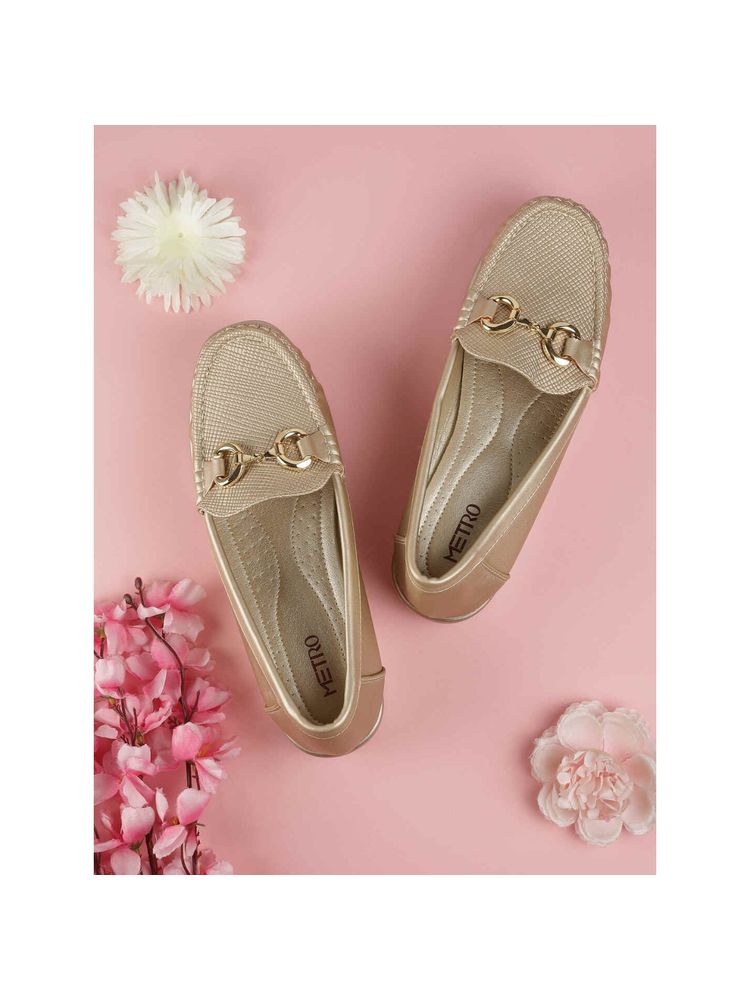 Metro Women Gold Slip On Casual Loafers-picture-16