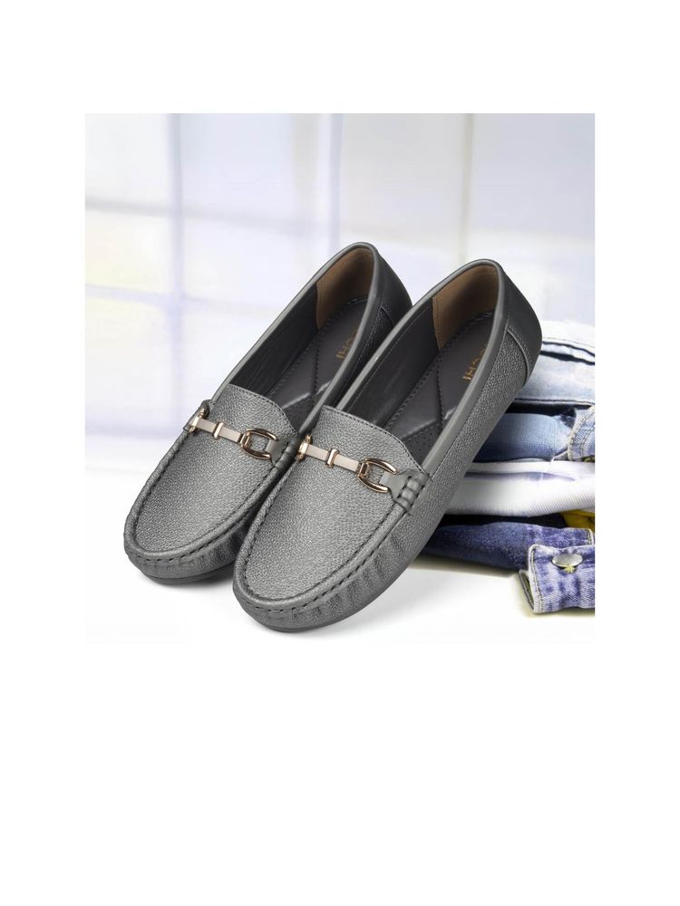 Mochi Women Grey Slip On Casual Loafers-image-49