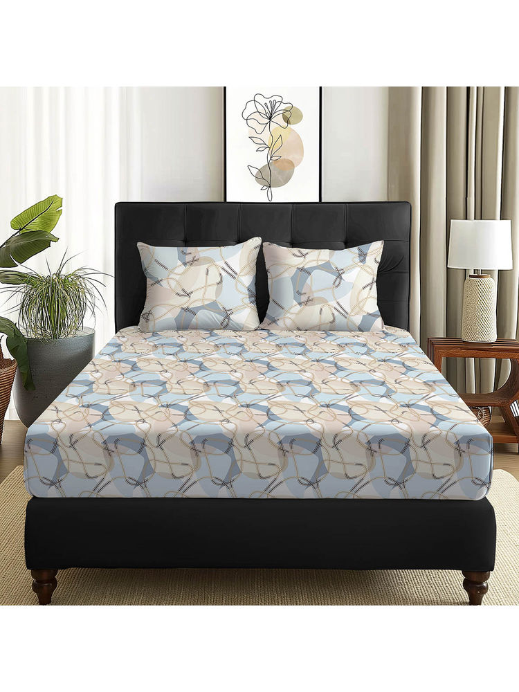 Story@Home 160 TC Cream & Grey Abstract Microfiber Double Size Bedsheet with 2 Pillow Covers (Queen)-image-0