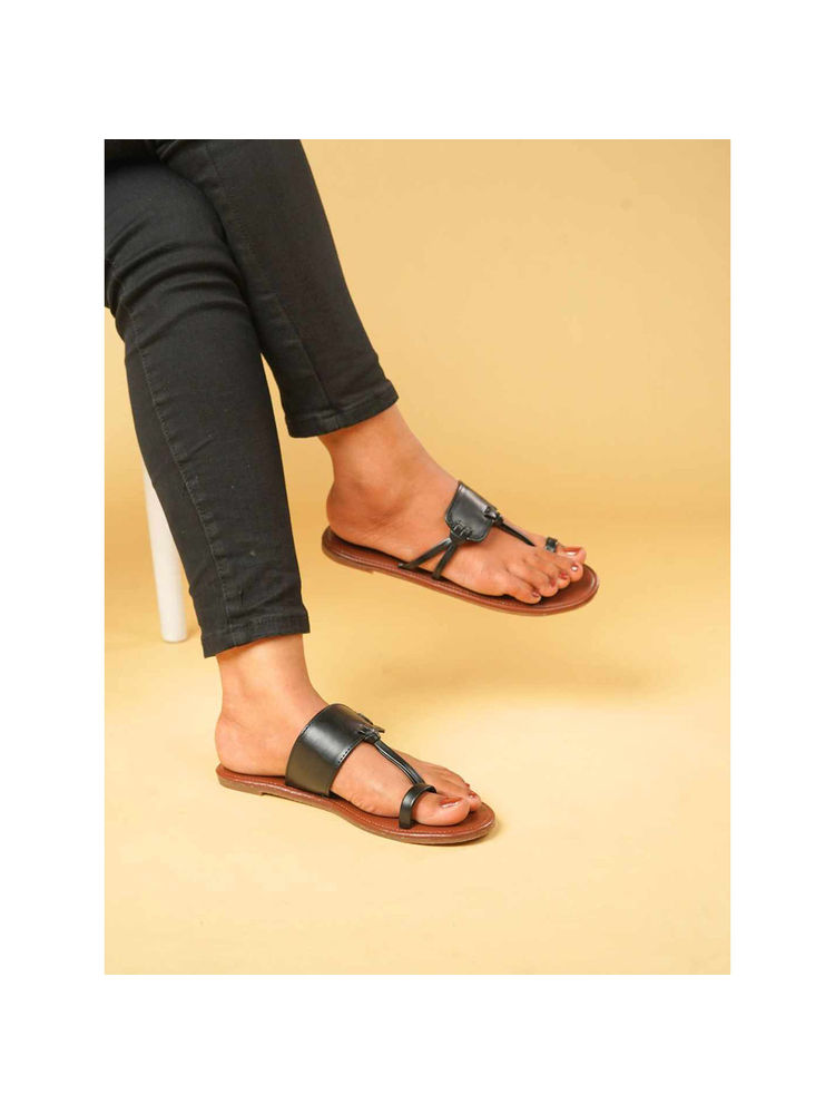 The Madras Trunk Women Black & Brown Kolhapuris-picture-16