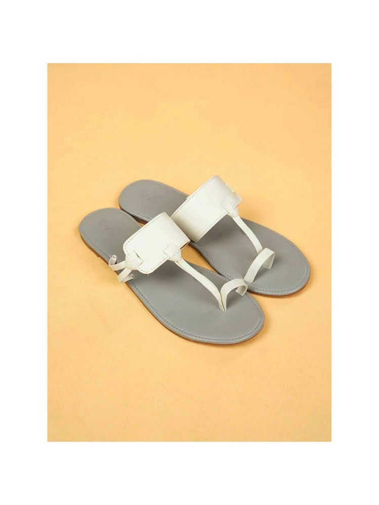 The Madras Trunk Women Grey & White Kolhapuris-image-7