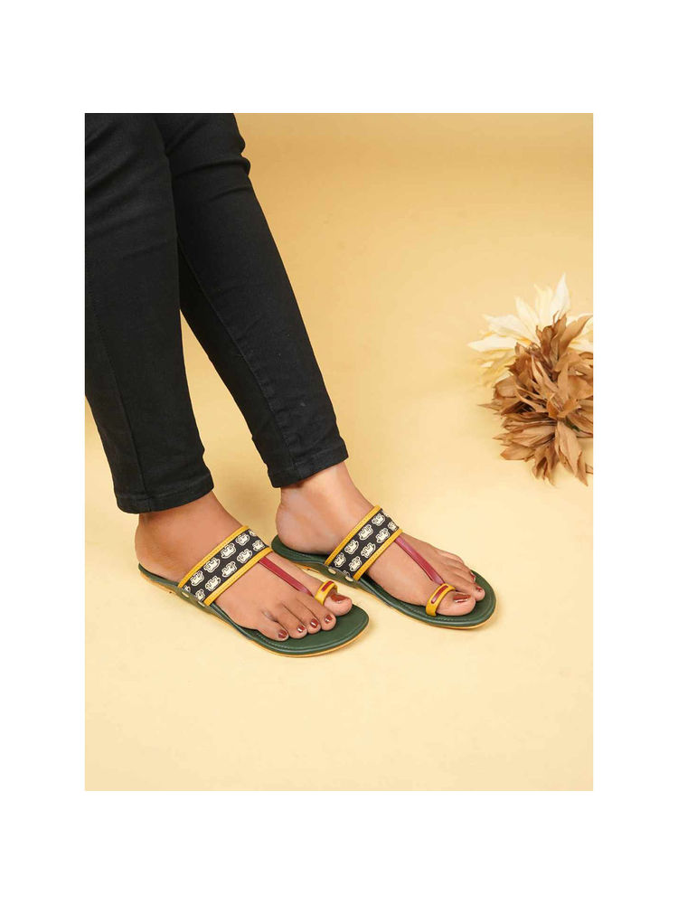 The Madras Trunk Women Green Kolhapuris-image-4