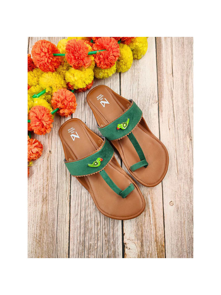 The Madras Trunk Women Tan & Green Kolhapuris-picture-31