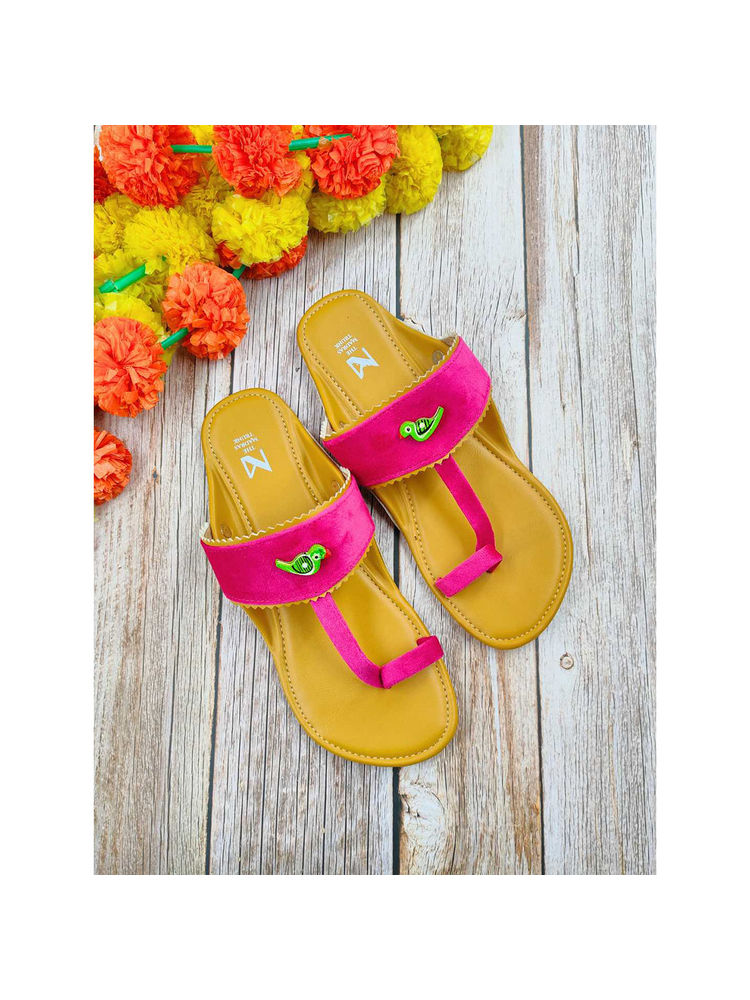 The Madras Trunk Women Yellow & Pink Kolhapuris-image-49