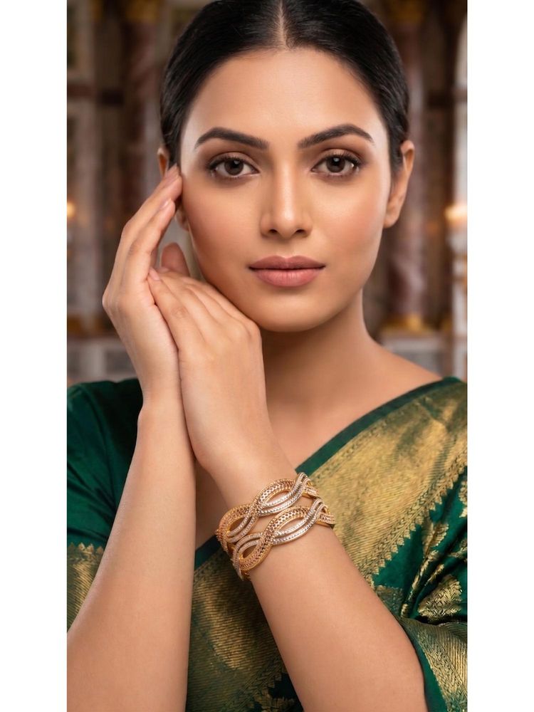 Adwitiya Women's Tri-Tone , Rose Gold, And Silver Plated Cnc Braided Bangles (Pack of 2)-image-5