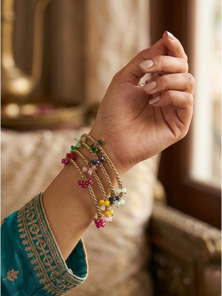 Adwitiya Womens Kashmiri Twisted Bangles with Multi-Color Beaded Latkans (Pack of 4)-image-7