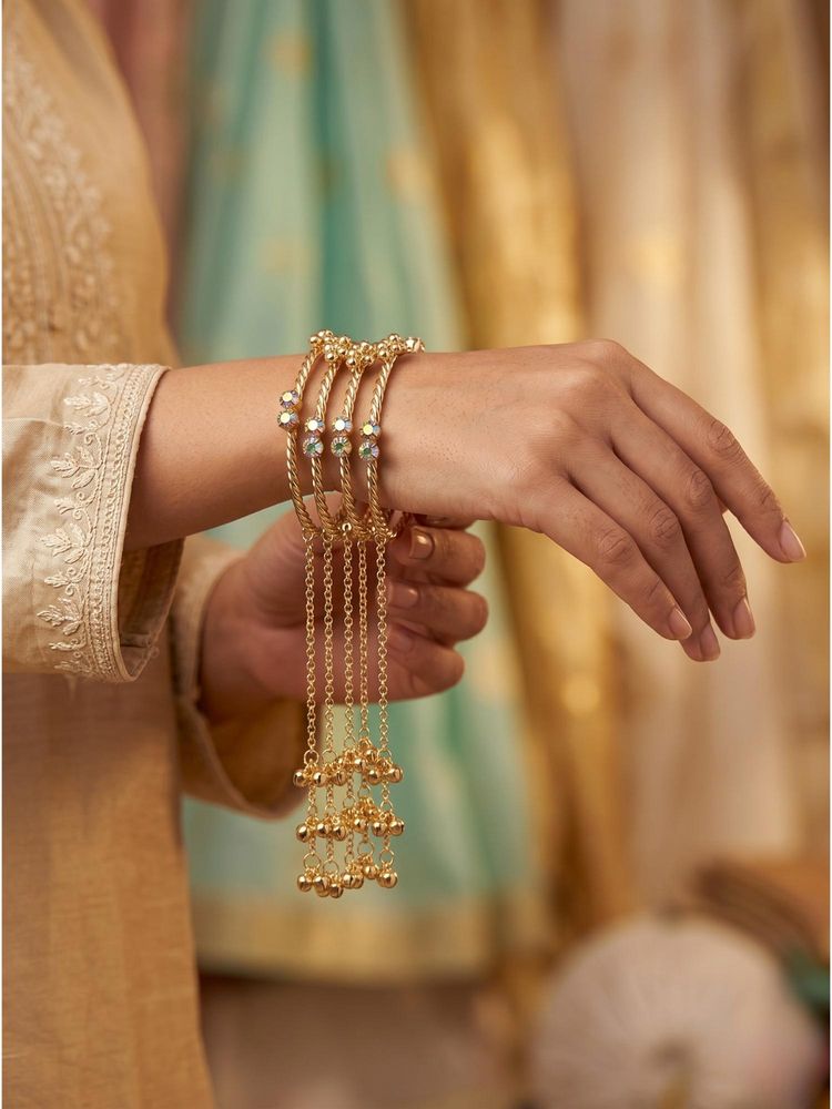 Adwitiya Womens Kashmiri Twisted Bangles with Crystal and Bell Latkans (Pack of 4)-image-6