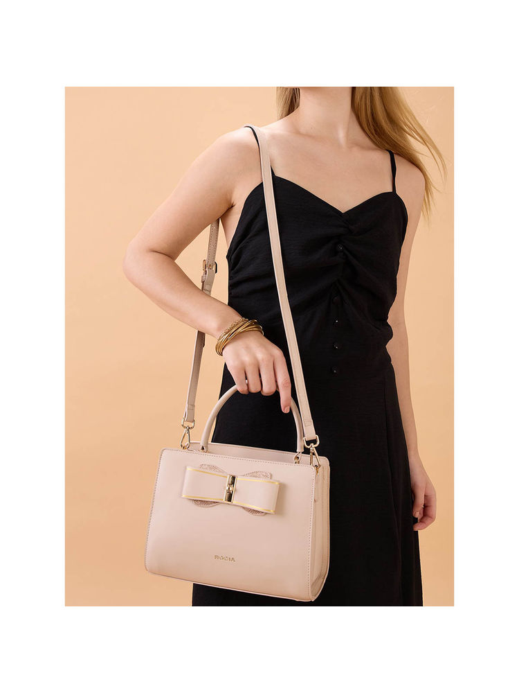 ROCIA Women Beige Solid Hand Bag with Detachable Strap-image-0