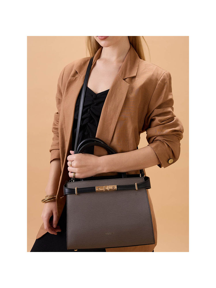 ROCIA Women Grey Solid Hand Bag with Detachable Strap-picture-13