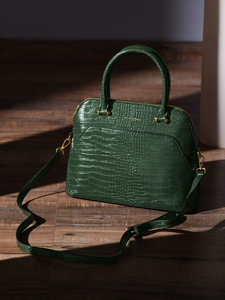 Accessorize London Womens Faux Leather Green Thea Croc Handheld Bag-image-7