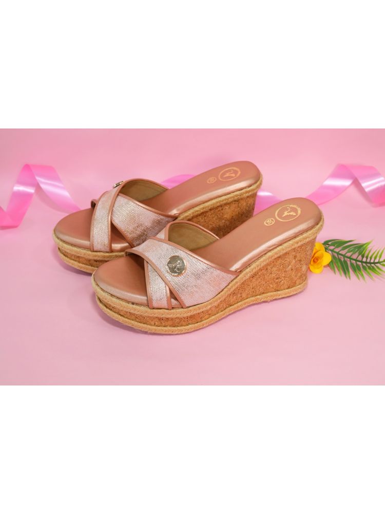 Sana K Luxurious Footwear Women Sufi Cork Round Toe Pink Wedges Heels-image-13