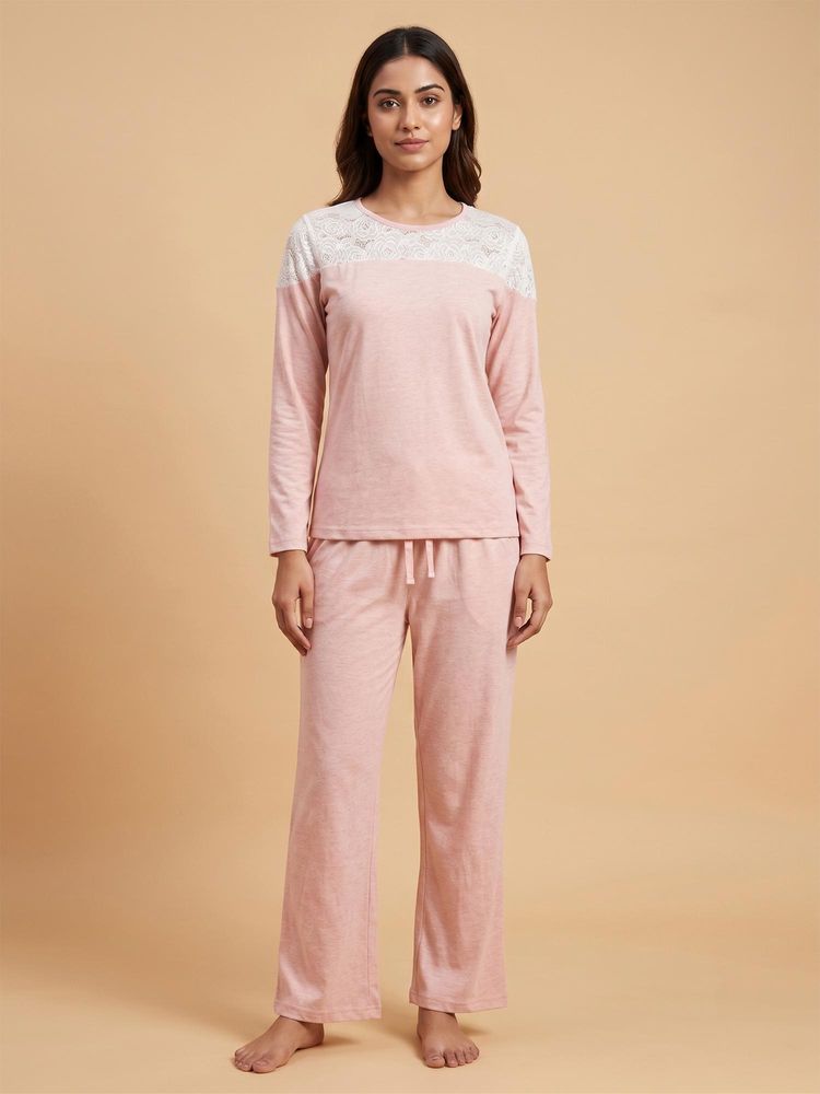 FABLUSH Women Peach Cotton Top with Pyjama-image-26