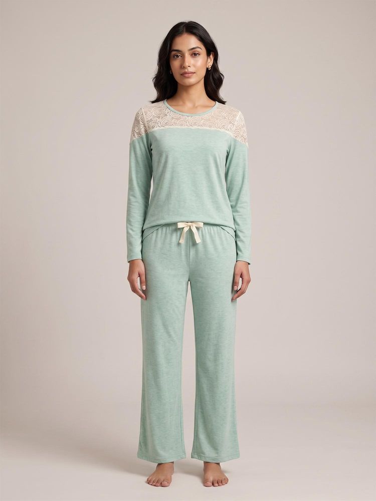 FABLUSH Women Green Cotton Top with Pyjama-image-7