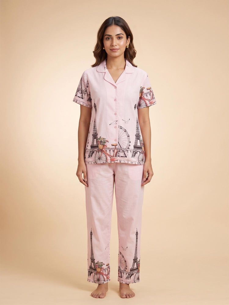 FABLUSH Women Pink Rayon Shirt with Pyjama-picture-11