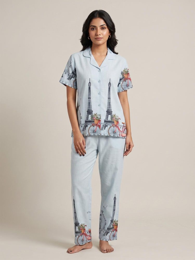 FABLUSH Women Blue Rayon Shirt with Pyjama-picture-18